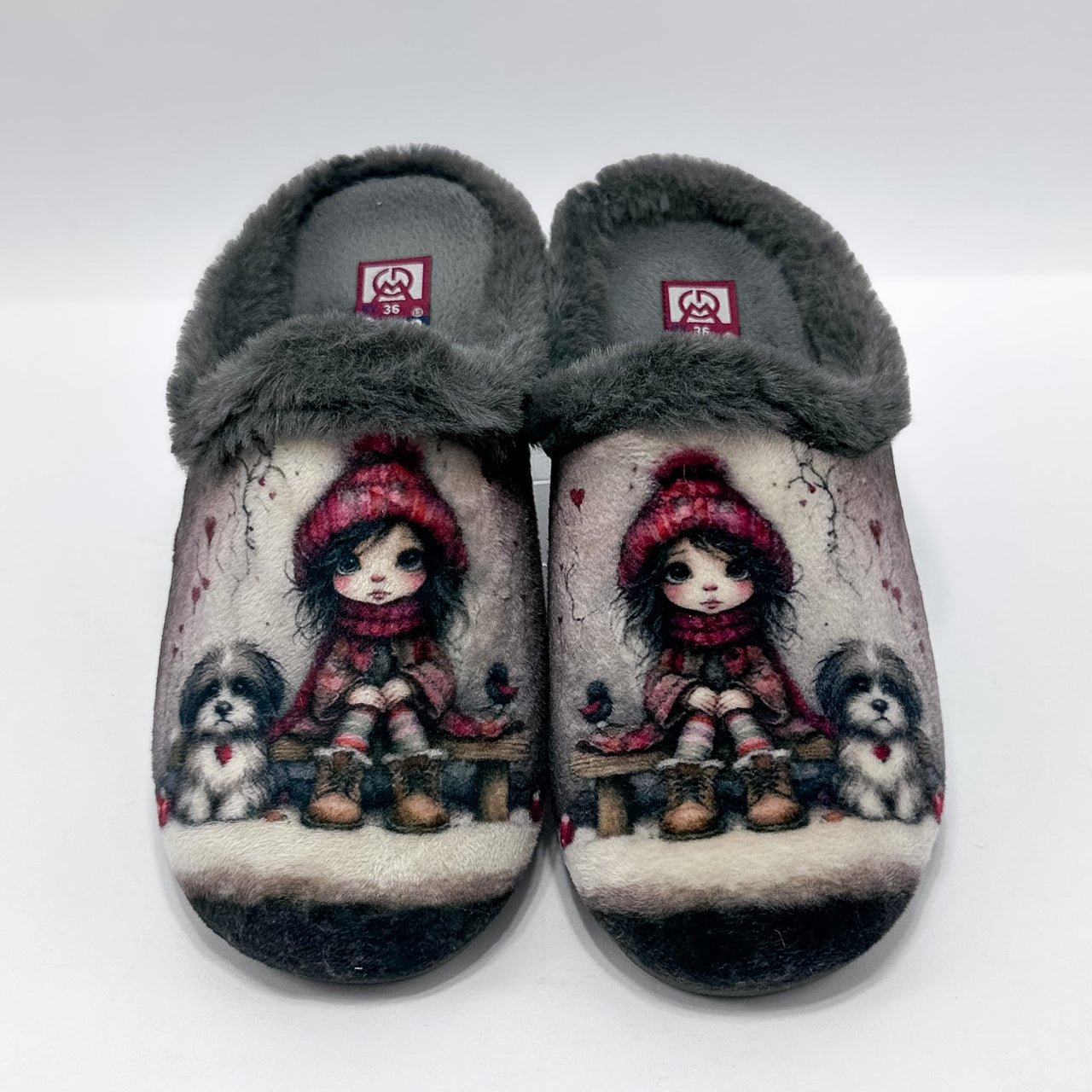 Gema García 7000-13 Niña y Perro Gris Zapatillas de Casa Mujer - imagen 1