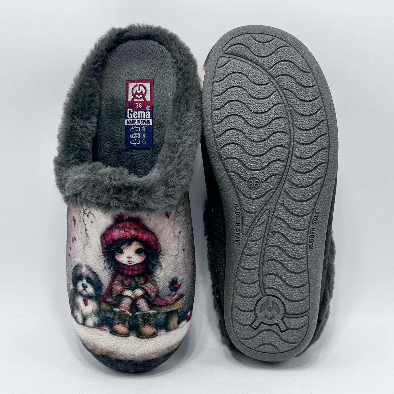 Gema García 7000-13 Niña y Perro Gris Zapatillas de Casa Mujer - imagen 3