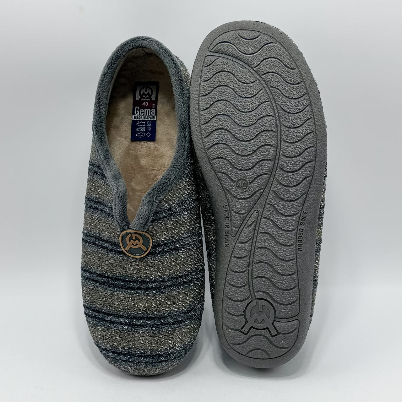 Gema García 7008-3 Rayas Gris Zapatillas de Casa Hombre - imagen 3